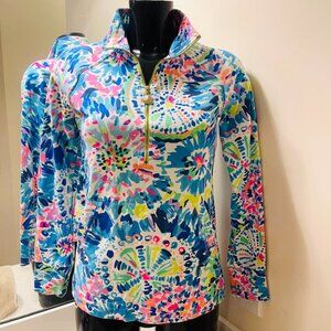 LILLY PULITZER Women's Top, XS (4) blue pink stretch sweater sweatshirt pullover